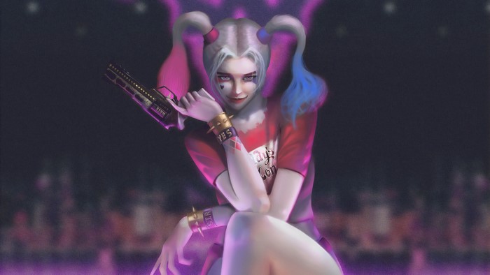 Harley Quinn with a gun, 4K