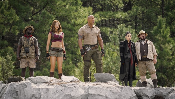 Jumanji: The Next Level cast on rocks
