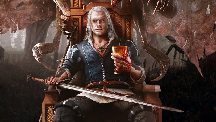 Geralt of Rivia from The Witcher holding a goblet