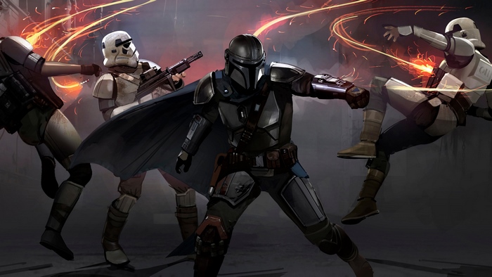 The Mandalorian Fighting Stormtroopers 4K