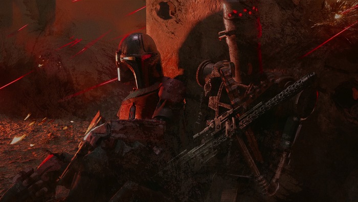 Mandalorian and IG-11 in battle 4K
