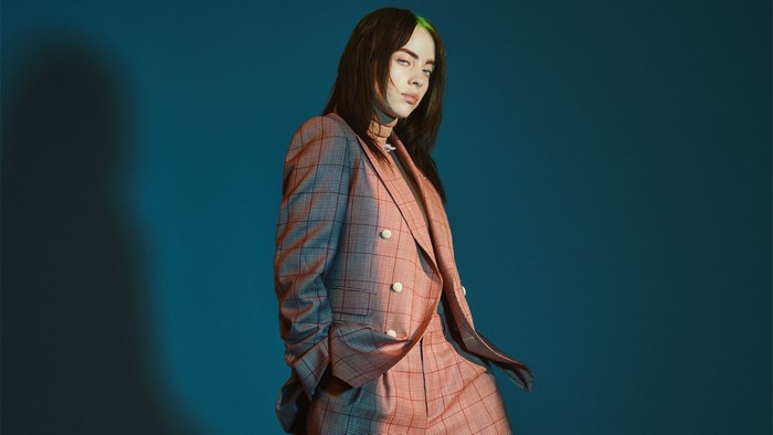 Billie Eilish in a plaid suit