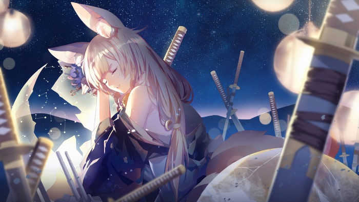Niizuki from Azur Lane with Katanas 4K