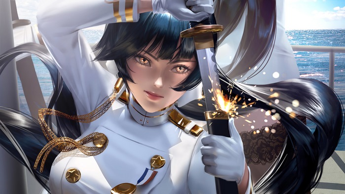 Takao from Azur Lane with Katana 4K