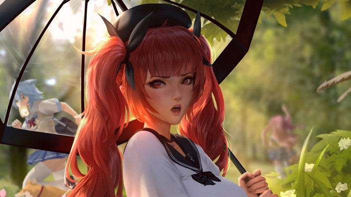 Honolulu from Azur Lane with umbrella