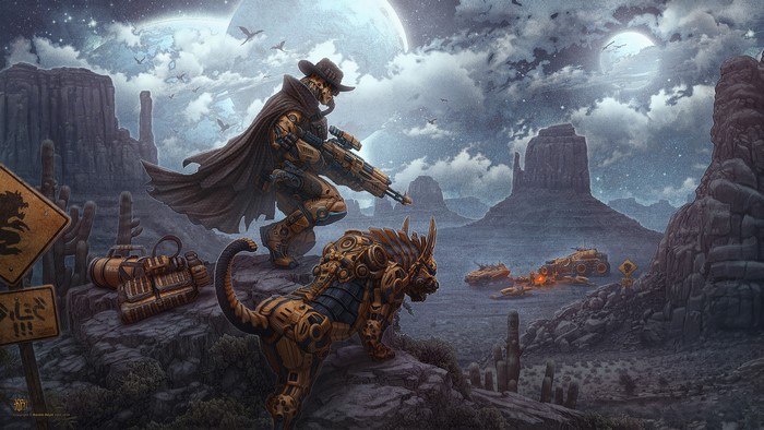 Steampunk, Sci-Fi, Cowboy, Art, 4K