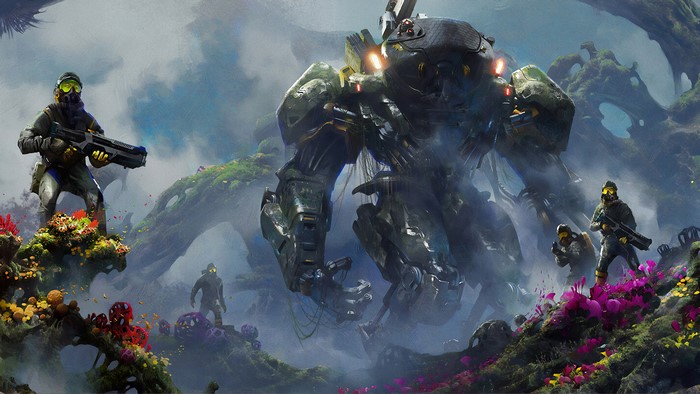 Soldiers and Mech in Sci-Fi Landscape 4K