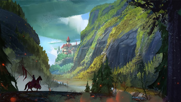 Fantasy Knight Riding Horse Near Castle