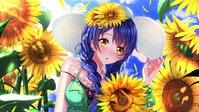 Megumi Tadokoro from Food Wars in a sunflower field