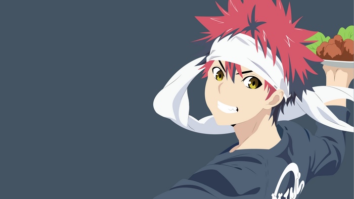 Soma Yukihira from Food Wars! holding food