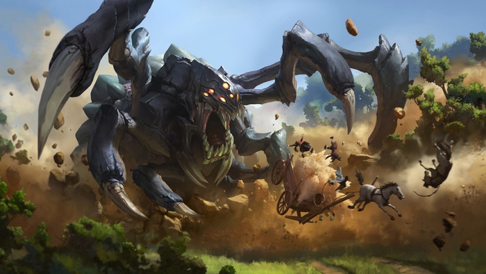 Vilemaw from Legends of Runeterra attacking a cart