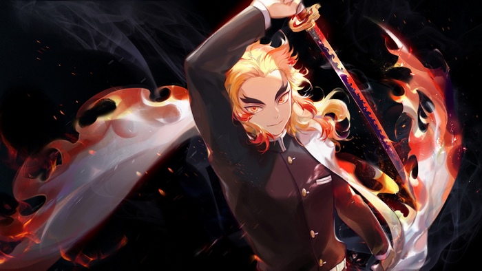 Kyojuro Rengoku from Kimetsu no Yaiba with Katana 4K