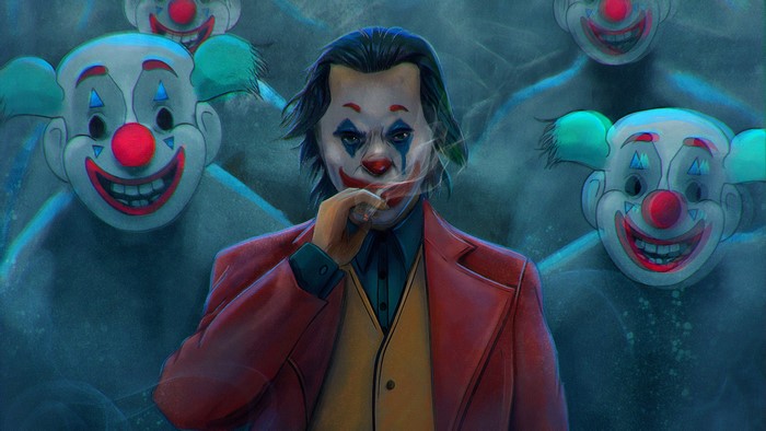 Joker smoking in front of clowns 4K