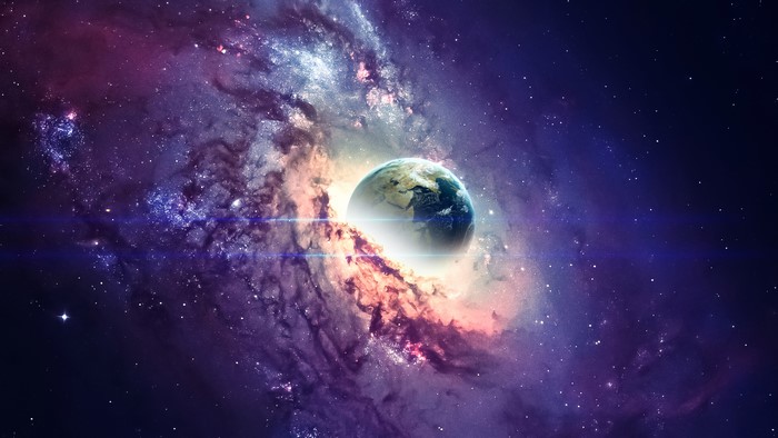 Earth in a colorful nebula
