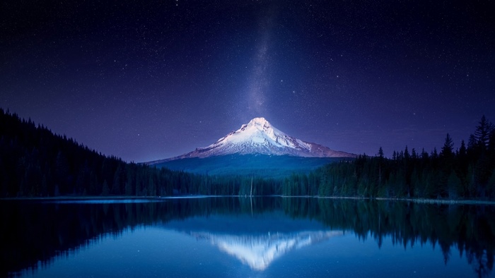 Mountain Lake Starry Night Landscape 4K