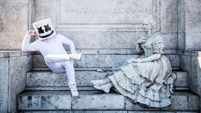 DJ Marshmello and Statue on Steps