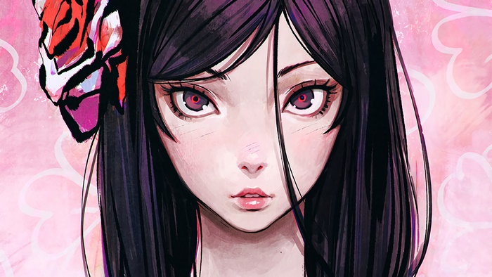 Anime girl with tiger mask and dark hair