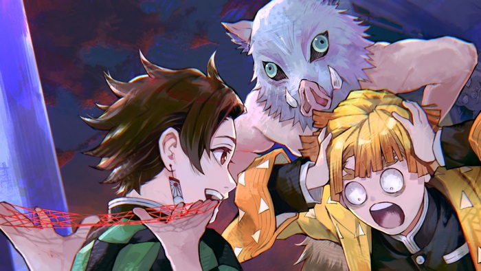 Tanjiro, Zenitsu, and Inosuke from Kimetsu no Yaiba