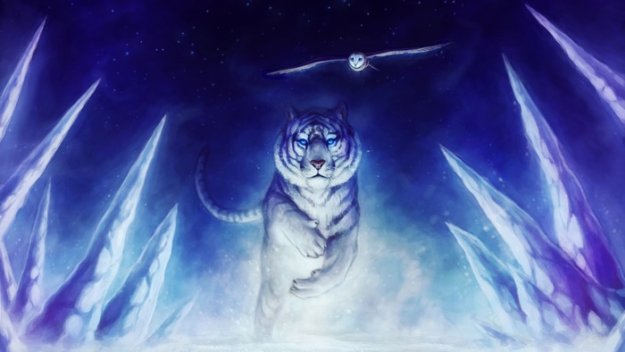 White Tiger and Owl in a Frozen Landscape 4K
