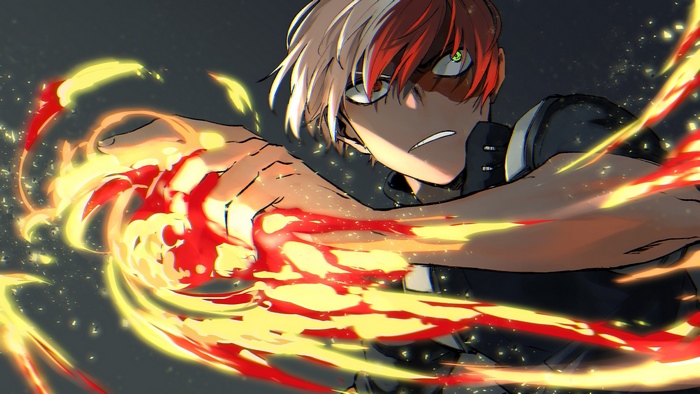 Shoto Todoroki from My Hero Academia using fire 4K