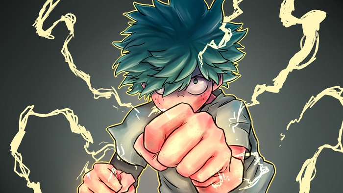 Izuku Midoriya from My Hero Academia using One For All