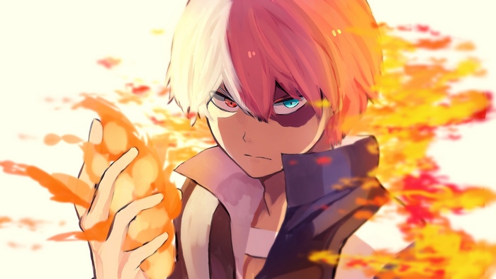 Shoto Todoroki from My Hero Academia with fire