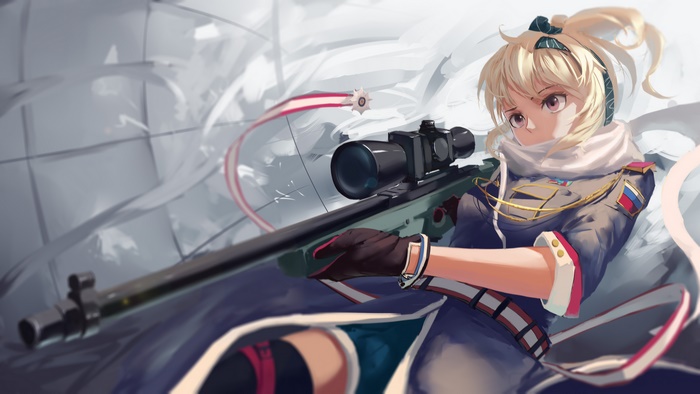 Girl with sniper rifle and bullet