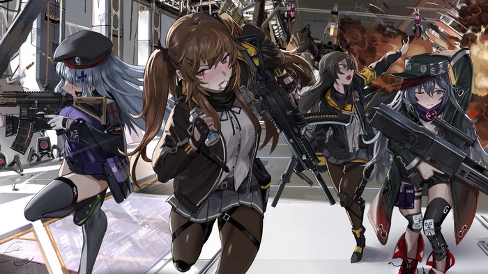 Girls Frontline characters in a battle scene
