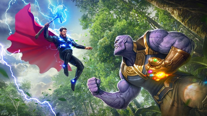 Thor vs Thanos, Avengers, 4K