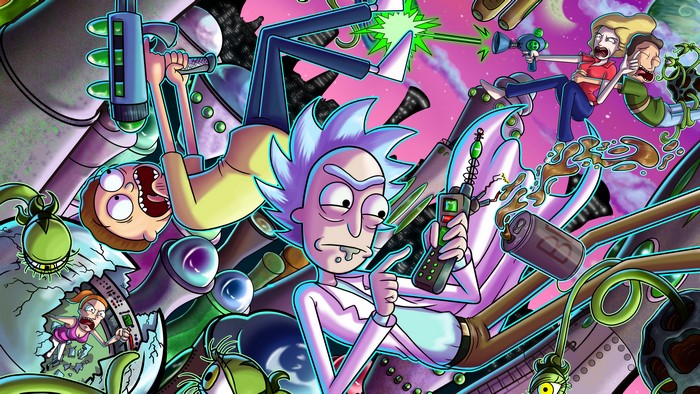 Rick and Morty in a chaotic scene