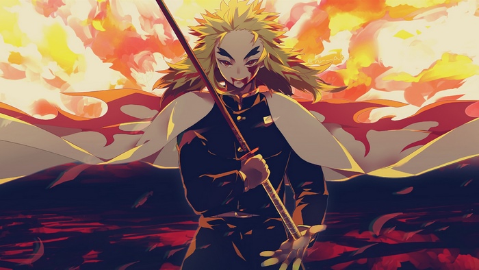 Kyojuro Rengoku from Kimetsu no Yaiba with Katana 4K
