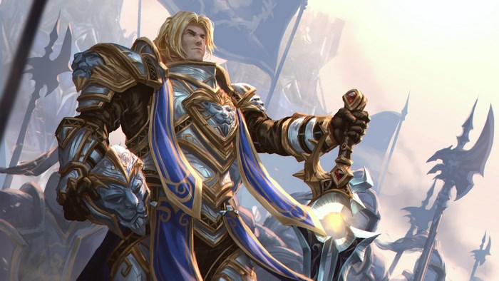 Arthas Menethil from Warcraft holding Frostmourne