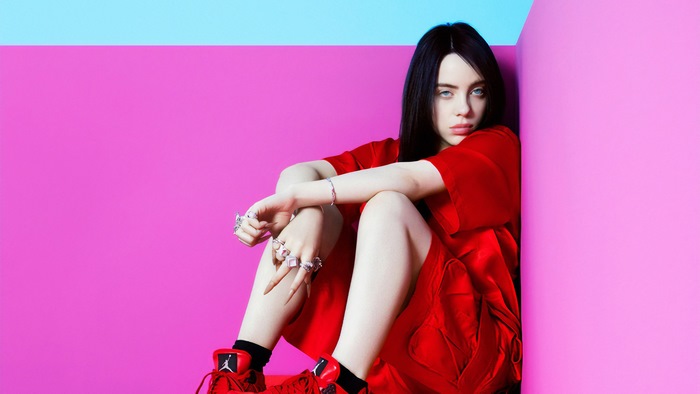 Billie Eilish in red outfit