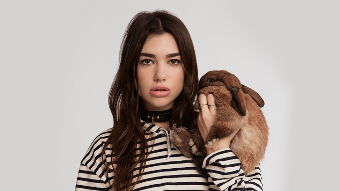 Dua Lipa with a rabbit