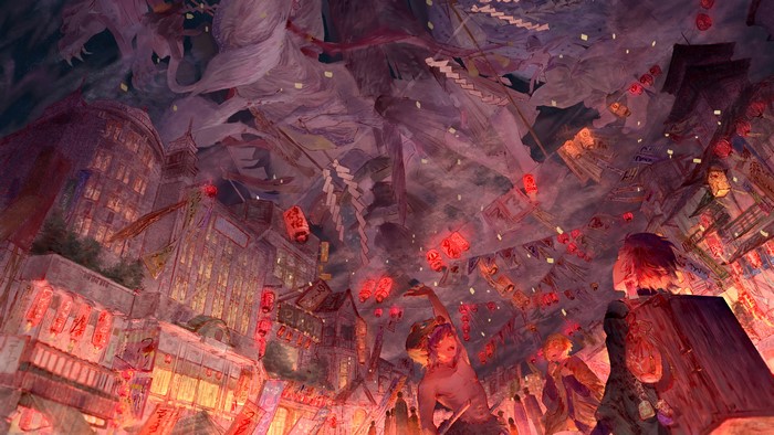 Festival Scene with Figures and Lanterns 4K