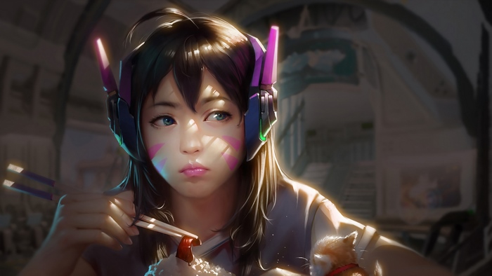 D.Va, Eating, Overwatch, 4K