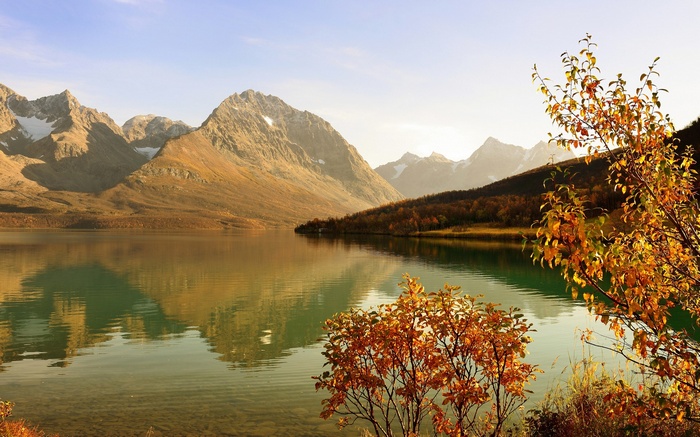 Autumn lake and mountains with reflections