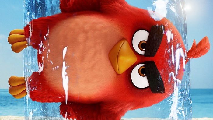 Red from The Angry Birds Movie frozen in ice