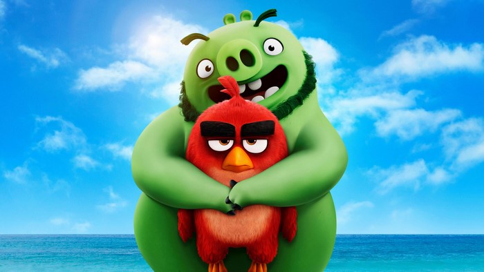 Red from Angry Birds and a large green pig