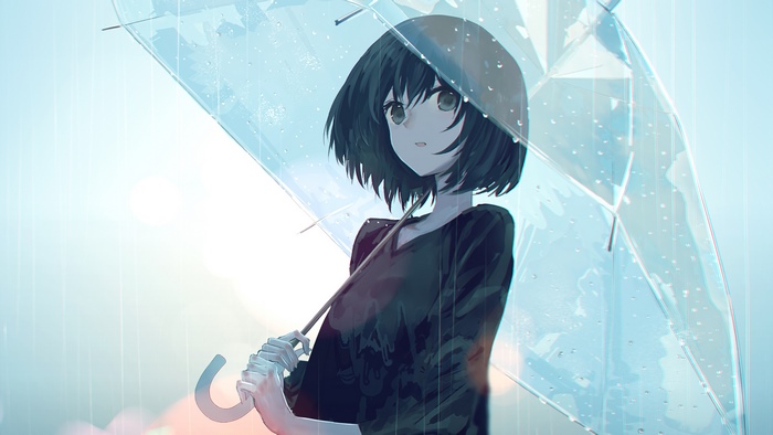 Anime, Girl, Rain, Umbrella, 4K