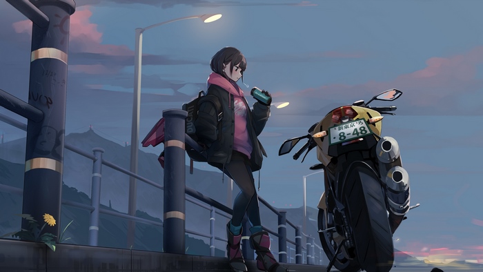 Anime, Girl, Motorcycle, 4K