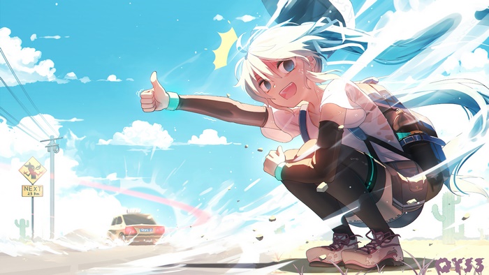 Anime, Girl, Hitchhiking, Hatsune Miku, Vocaloid, 4K