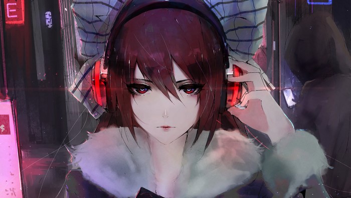 Anime Girl with Headphones in Neon City 4K
