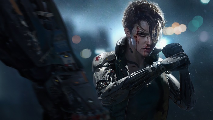 Cyberpunk, Girl, Fighting, Sci-Fi, 4K