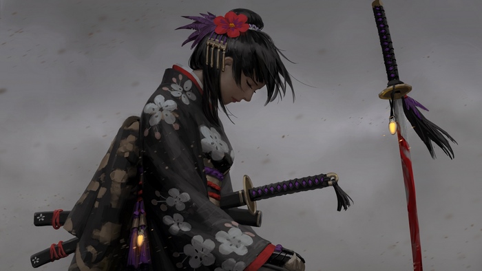 Samurai, Girl, Katana, Fantasy, 4K