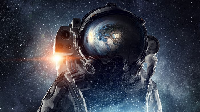 Astronaut in Outer Space with Earth Reflection 4K