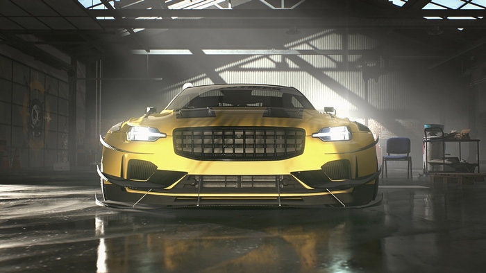 Yellow sports car in a garage, Need for Speed Heat, 4K