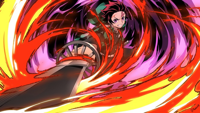Tanjiro Kamado from Demon Slayer using Hinokami Kagura
