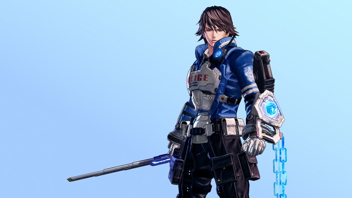 Character from Astral Chain holding a weapon