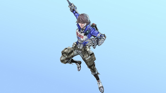 Character in police uniform with futuristic gear